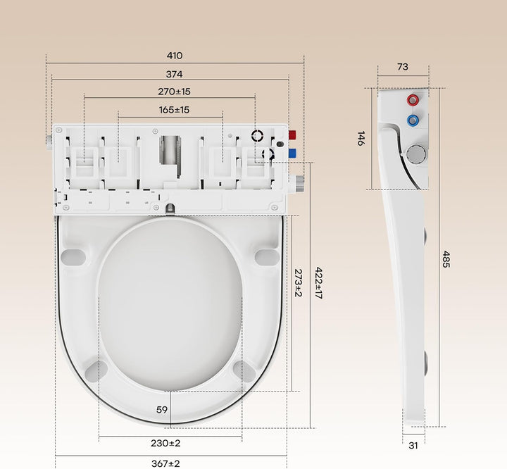 HOROW Dusch WC Sitz Ohne Strom Kaltes und Warm Wasser U-förmig | Wassertemperatur und Druck einstell