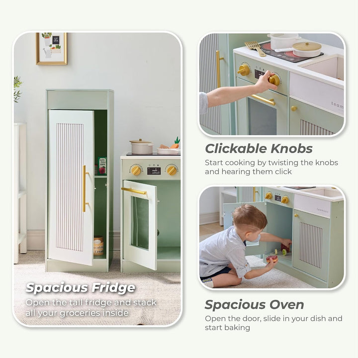 Teamson Kids Little Chef Chester Kinderküche in Grün mit Zubehör, Spielküche für Kinder aus Holz mit