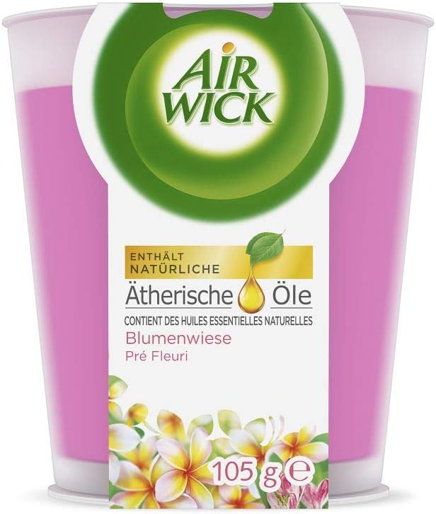 Air Wick Wohlfühl-Duftkerze im Glas – Duft: Blumenwiese – Enthält natürliche ätherische Öle – 6 x Du