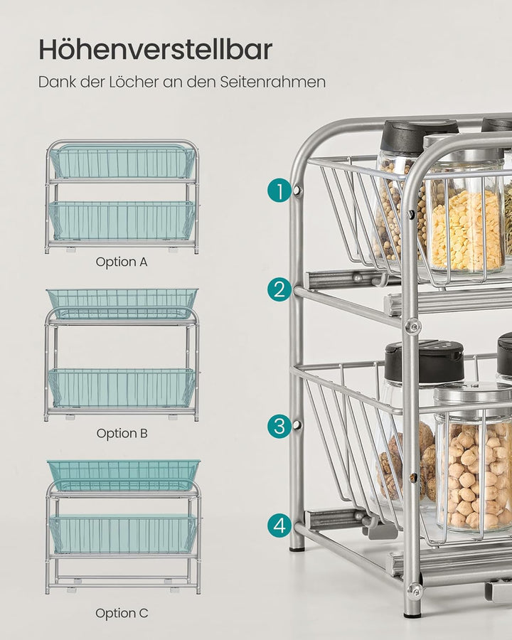 SONGMICS Organizer für Küche, 2 ausziehbare Schubladen für Schränke, stapelbarer Schubladen Organize