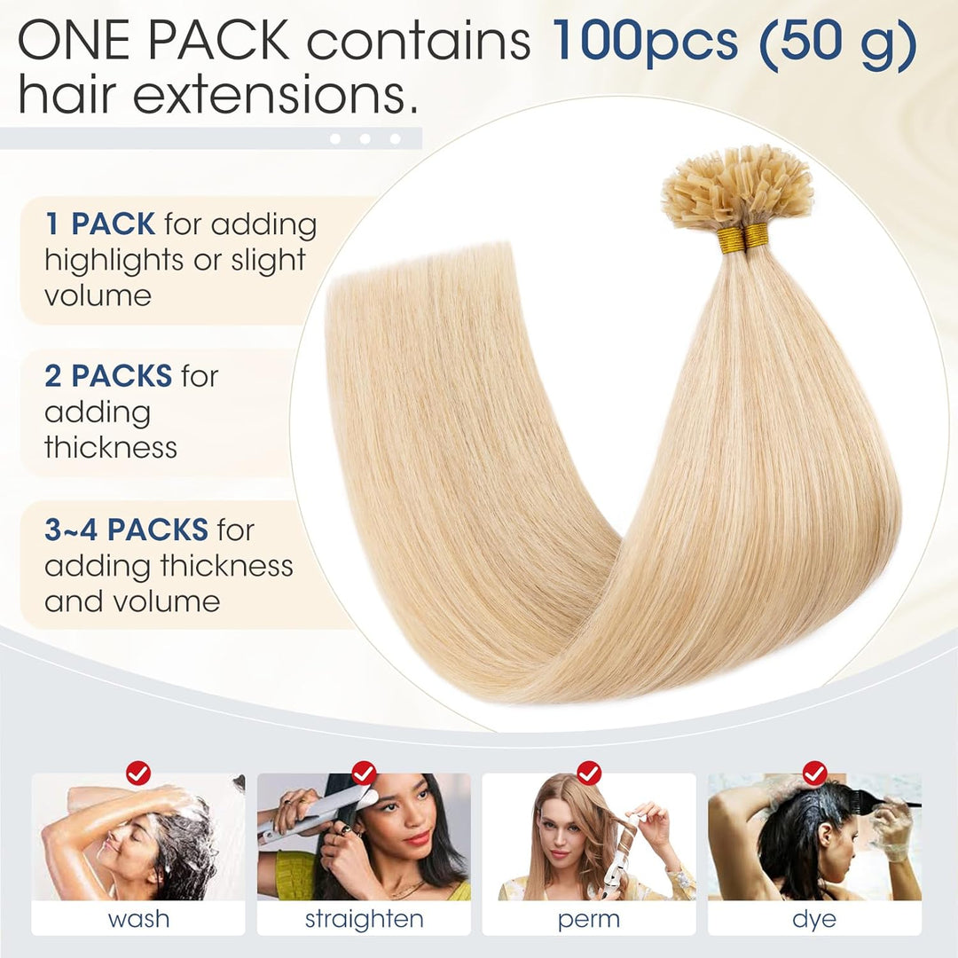 Elailite 40cm Bonding Extensions Echthaar Balayage 0.5g/s U Tip Haarverlängerung Keratin 100 Strähne