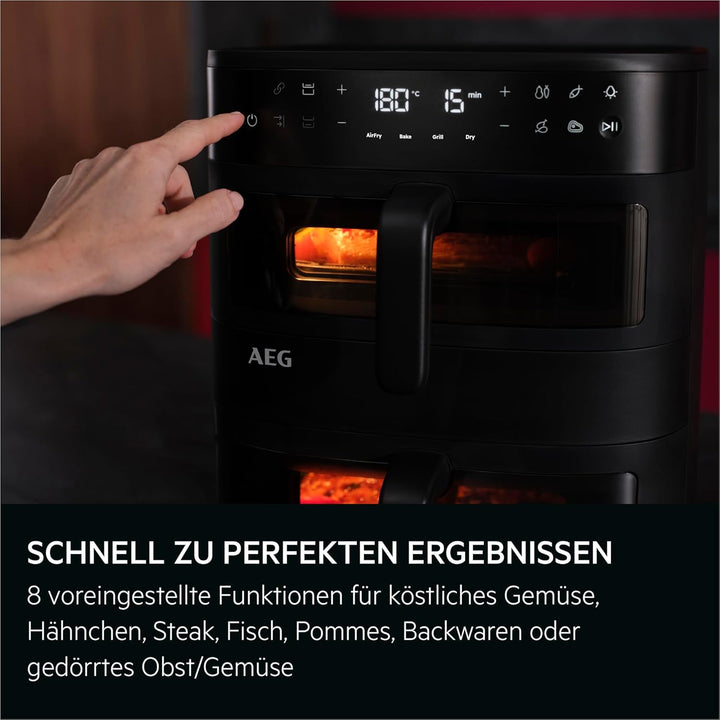 AEG Doppelkorb‑Heissluftfritteuse 11 L, 2 Fächer für Paralleles Frittieren Backen Grillen Dörren, Si