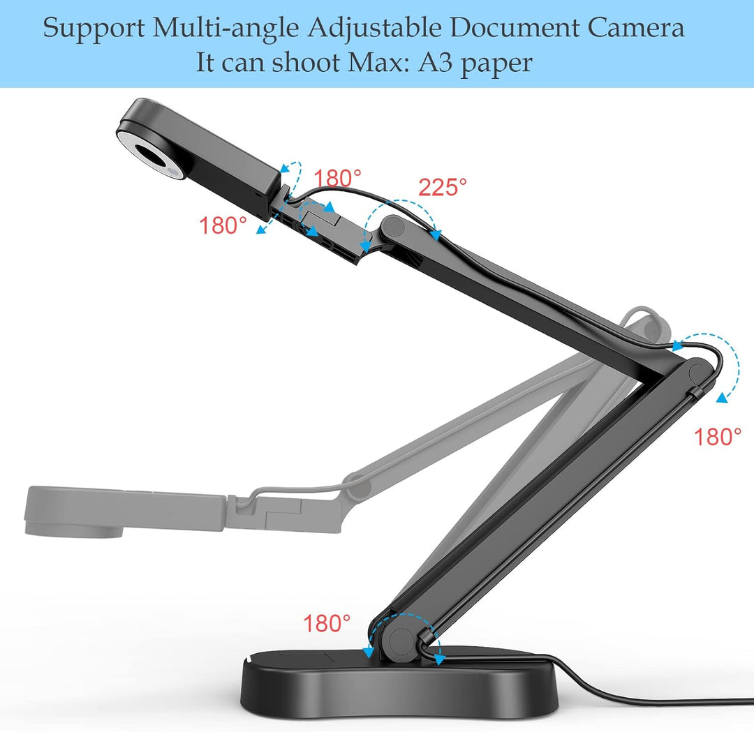 PAKOTOO 8MP Dokumentenkamera Schule & Visualizer für Klassenzimmer mit Dual-Mikrofon, 3-Stufen-LED-L