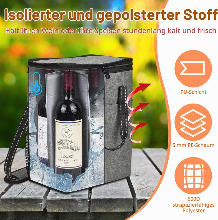 Kato Tirrinia Flaschentasche 6 Flaschen Wein Kühltasche Flasche Kühltaschen, Weintasche Kühltaschen