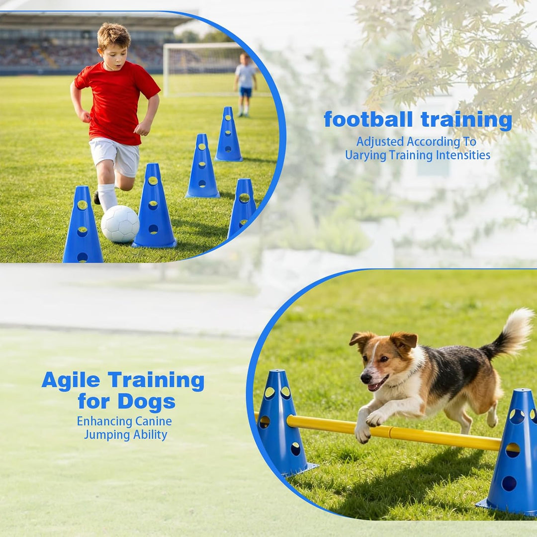 5er Sports Steckhürdenset, Agility Set Hunde Klein, Cavaletti Hunde Steckhürdenset, 10 Kegel + 5 Sta
