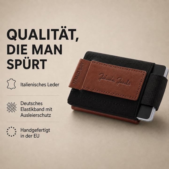Jaimie Jacobs Minimalist Wallet Nano Boy Pocket Mini Geldbörse aus Textil mit Zugband schmaler Karte