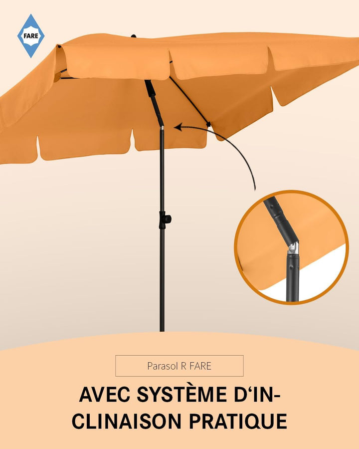FARE Sonnenschirm Grösse L rechteckig - 200 cm Durchmesser - UV-Schutz 50+ für Balkon Garten Terrass