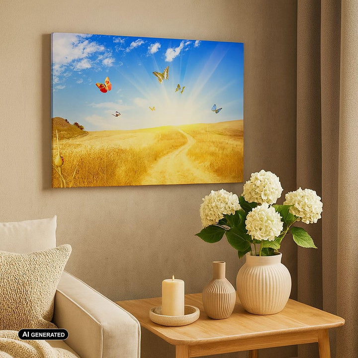 Bilder auf Leinwand Schmetterlinge Wiese Gras Leinwandbild 70x50cm Wandbilder Dekoration Wohnzimmer