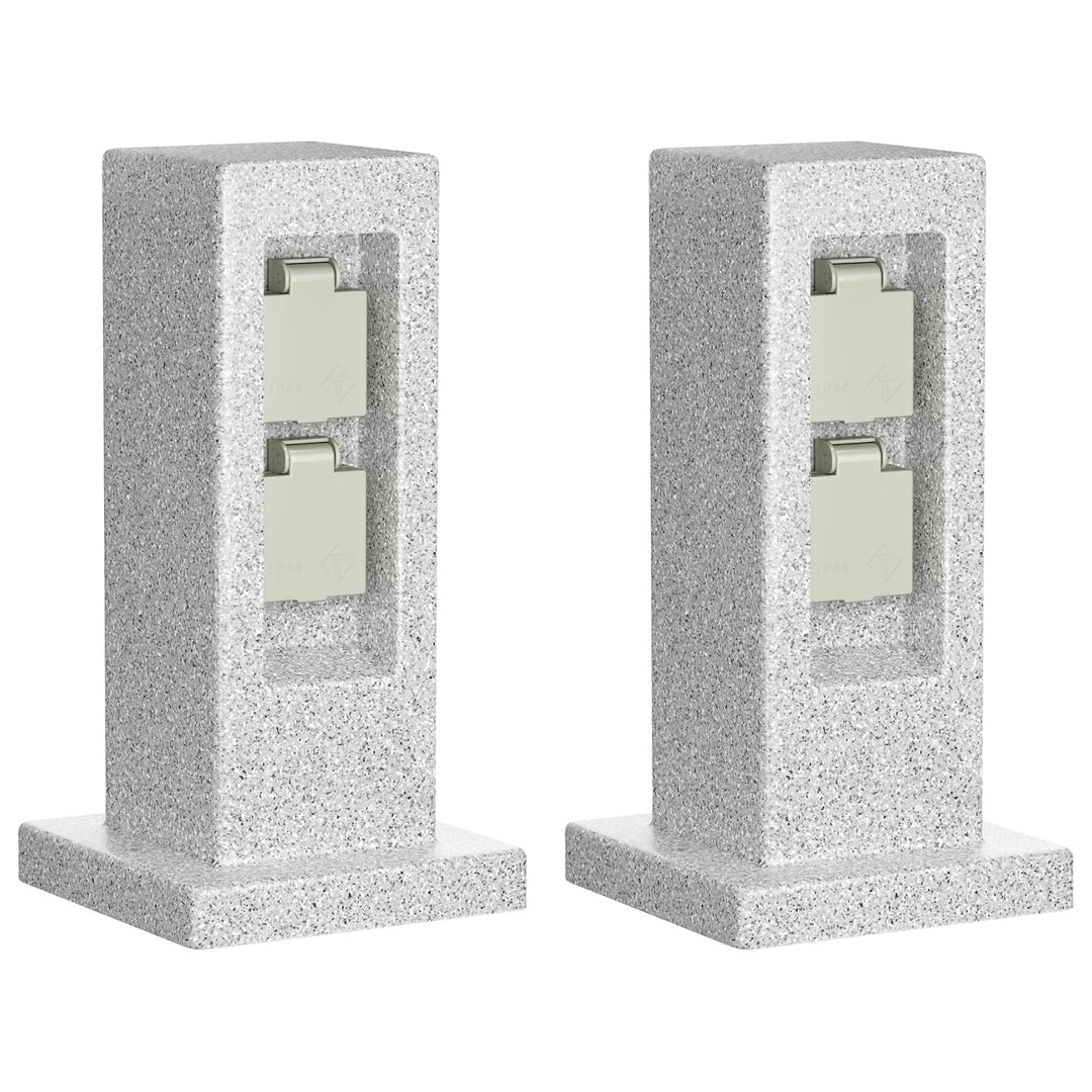 ledscom.de Garten Steckdosensäule POCK, Outdoor, IP44, 2-fach, grau (Stein-Optik), eckig, 30 cm, 2 S