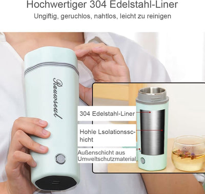 Rauwseul Reise-Elektrisch-Wasserkocher, 450 ml tragbarer Mini-Heizbecher, 3 in 1 Mini-Thermoskanne 3