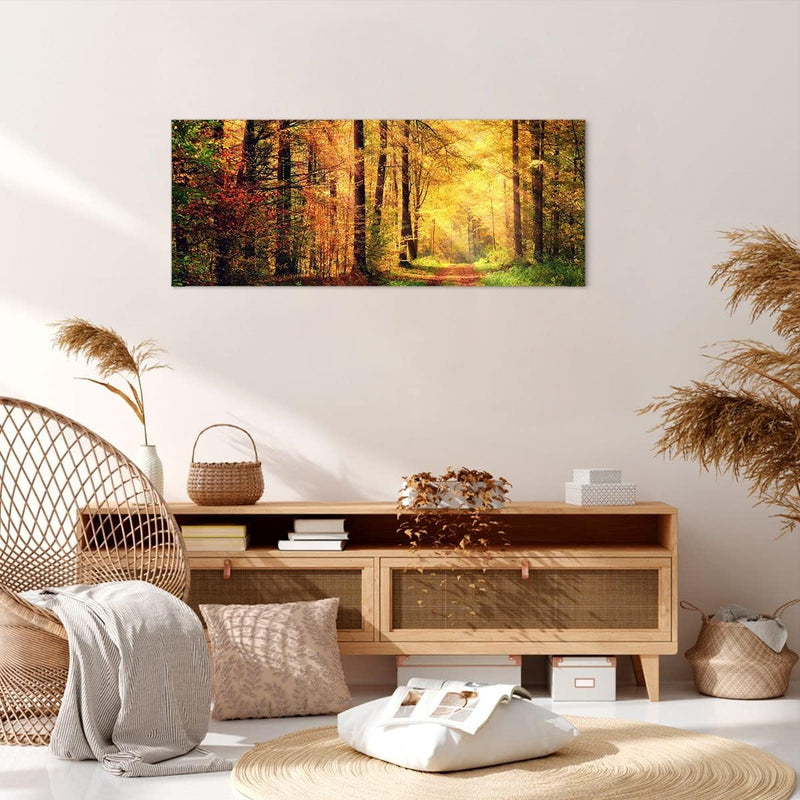 Wandbilder Dekoration Wohnzimmer Wald Baum Natur Panorama Bilder auf Leinwand 120x50cm Leinwandbild