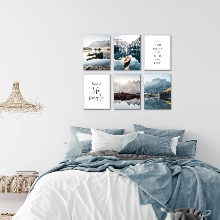 Novart Wandbilder - KEIN EXTRA RAHMEN BENÖTIGT - Wohnzimmer Schlafzimmer - Bilder Modern See Berge b