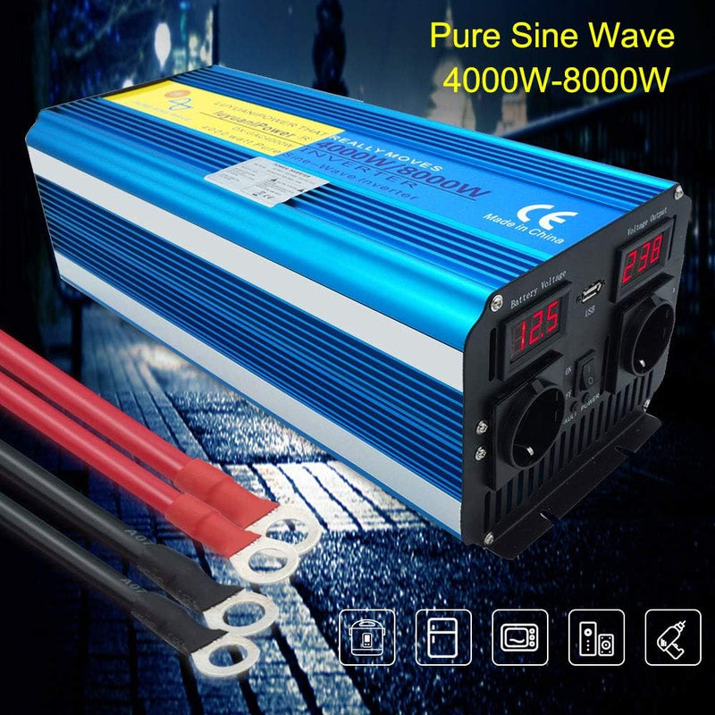 Spannungswandler 4000W 12V 230V Reiner Sinus Wechselrichter Fernbedienung 2 LED Power Inverter 2 Ste