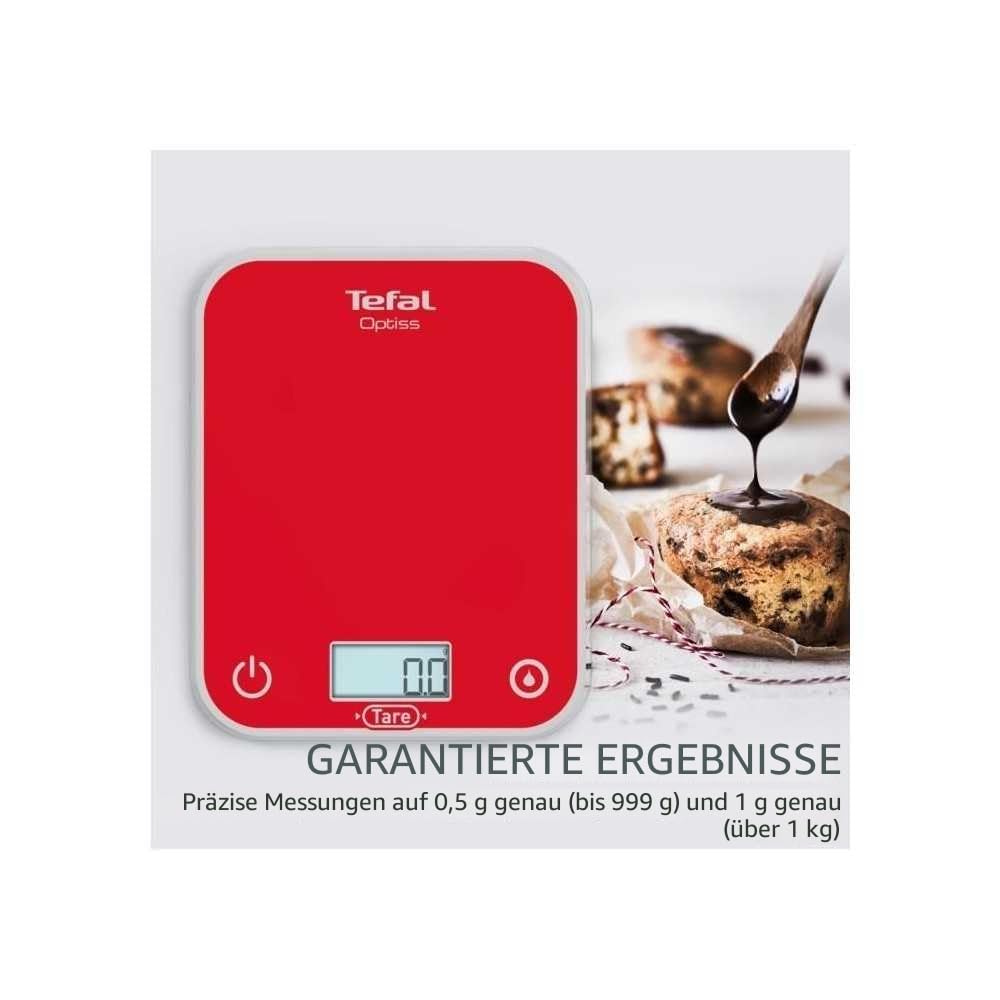 Tefal, Optisss BC50U3V0 Elektronische Küchenwaage, leicht ablesbares Display, kratzfest, Kapazität 5