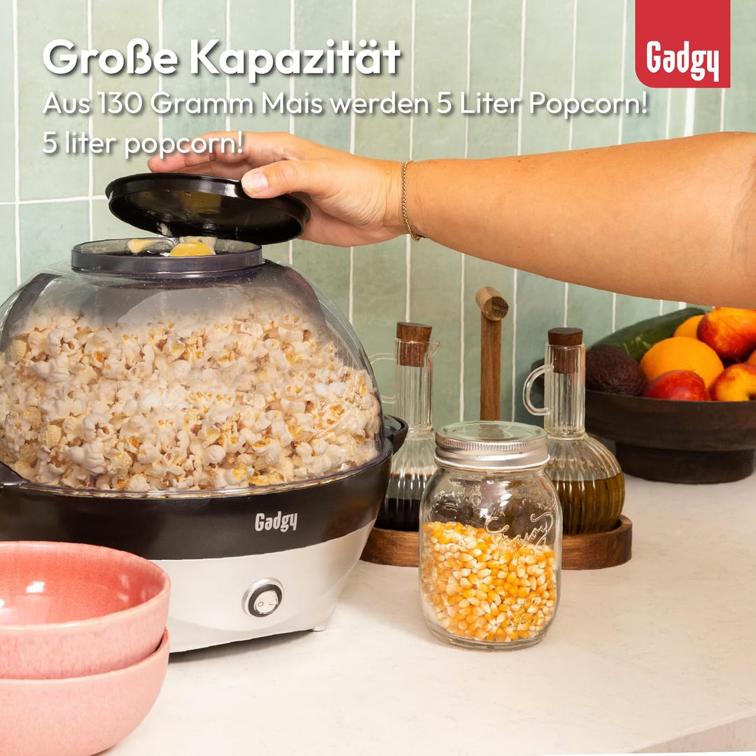 Gadgy Popcornmaschine – 800W Elektrische Popcorn Maker mit Rührwerk & Antihaft-Platte – 5L Popcornau