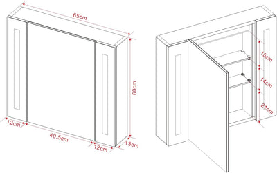 AQUABATOS Spiegelschrank Bad mit Beleuchtung 65x60 cm Badezimmerschrank LED Spiegel Schrank Aluminiu