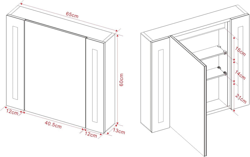 AQUABATOS Spiegelschrank Bad mit Beleuchtung 65x60 cm Badezimmerschrank LED Spiegel Schrank Aluminiu