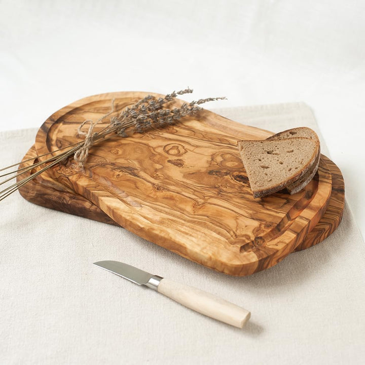 2x HOFMEISTER® Schneidebrett Saftrille Olivenholz - praktisches Set aus zwei Brettern aus Olive mit