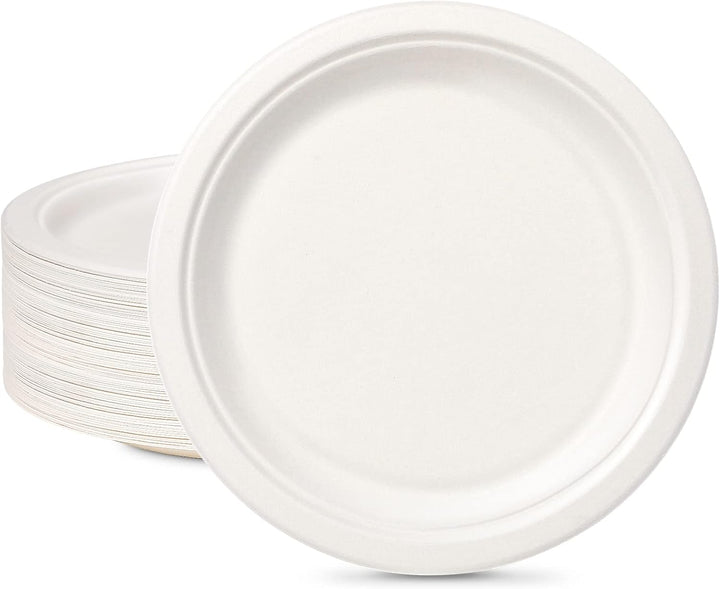 GREENESAGE Einwegteller 150 Stück Pappteller 26CM Weiss Rund Einweggeschirr Gross Einmalteller Zucke