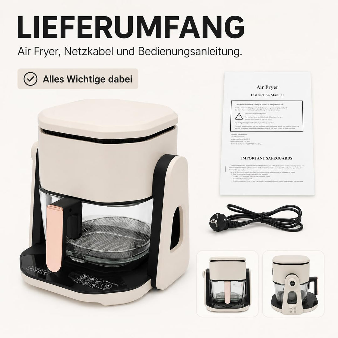 Airfryer Heissluftfritteuse 4,5L mit LCD Display 1200W Leistung | Sehr Kleinem Gehäuse und Sehr Leis