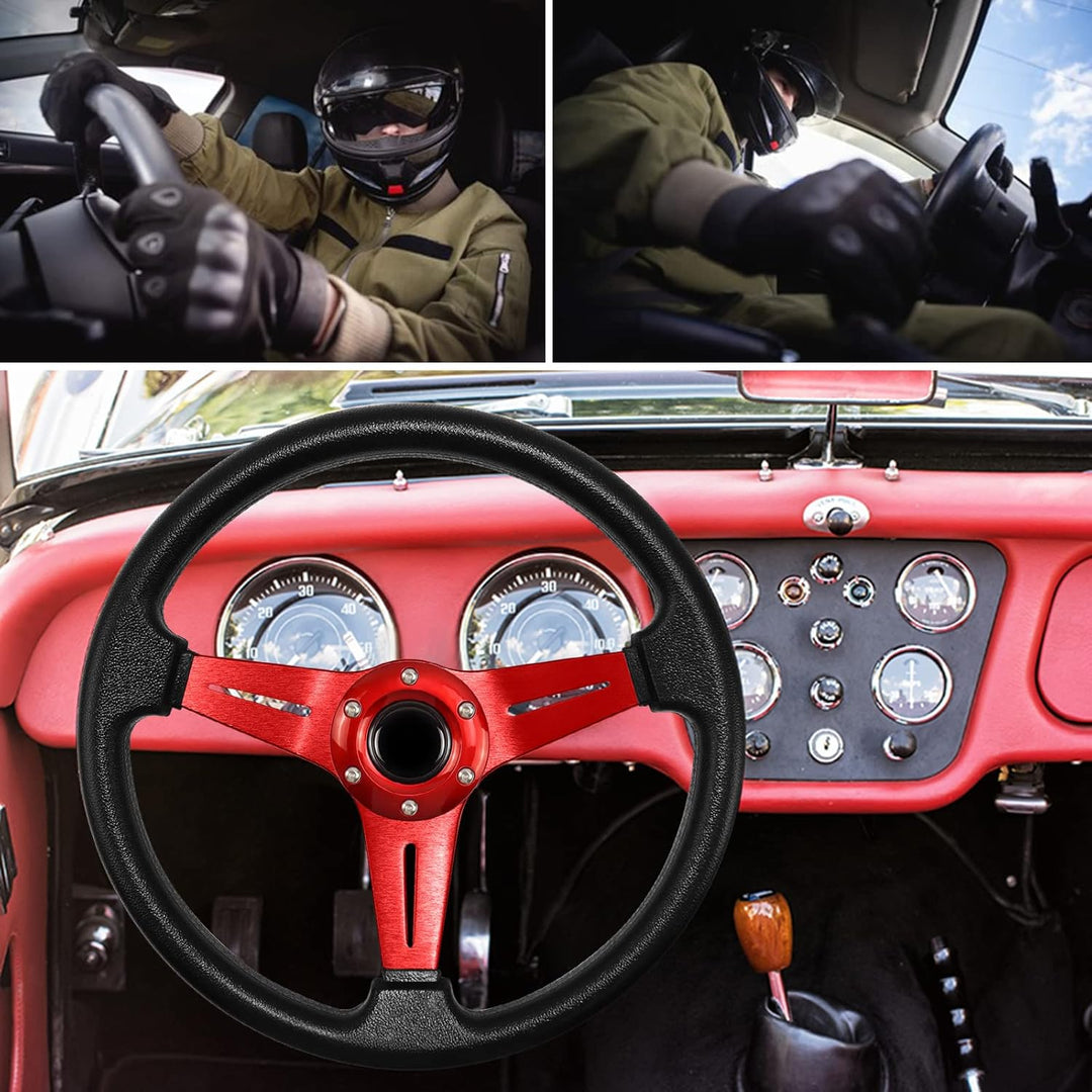 Acclcors Universal Rennlenkrad, Drifting-Lenkrad,Gaming Lenkrad 13.6" 6 Schrauben Grip Vinyl Leder m