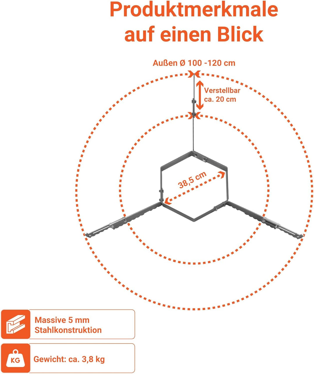FENNEK verstellbare Auflageleisten für Feuerplatten Ø 100-120 cm | Für optimale Luftzufuhr und siche