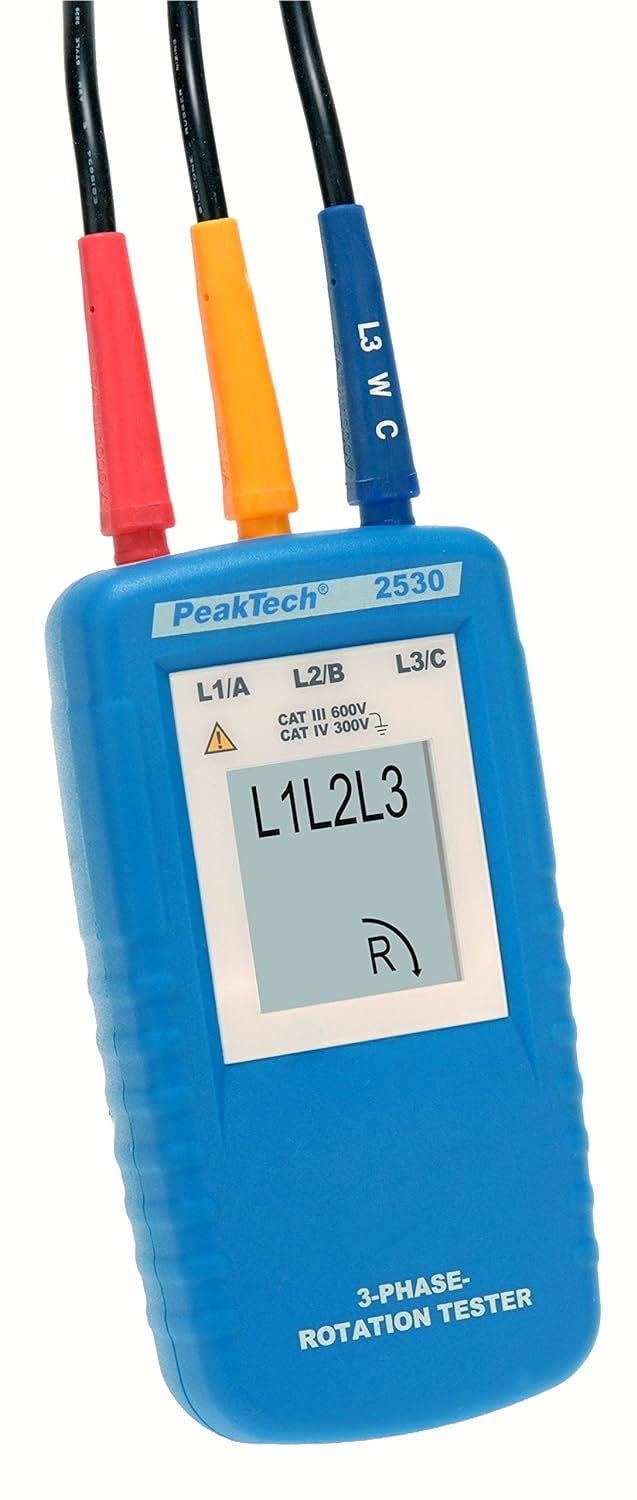 PeakTech 2530, 3-Phasen-Drehrichtungsanzeiger & Peak Tech P 8200 – Messzubehör Set für Digital Multi
