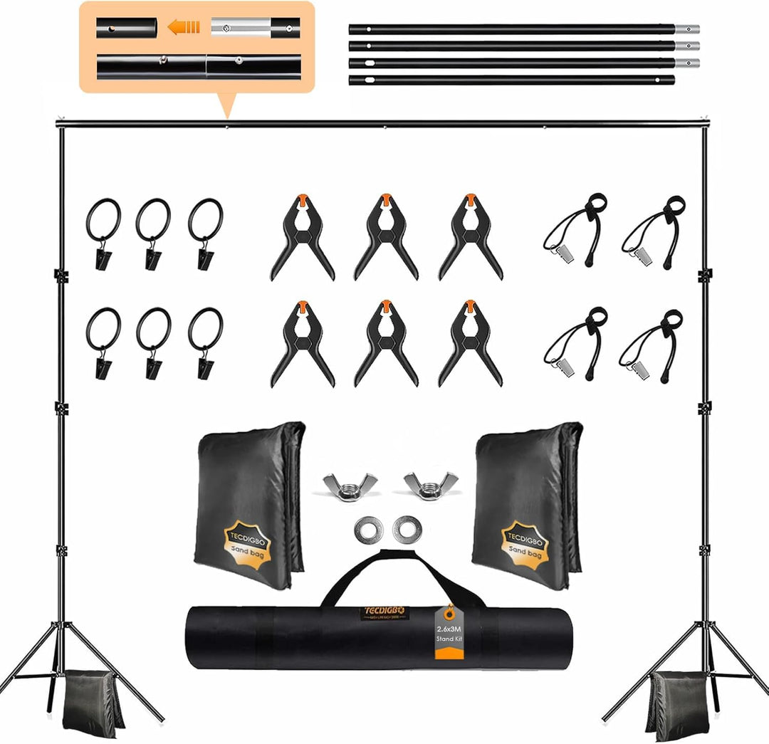 2.6x3m Fotostudio Hintergrundsystem Verstellbares Fotohintergrundständer Set für Fotografie Party mi