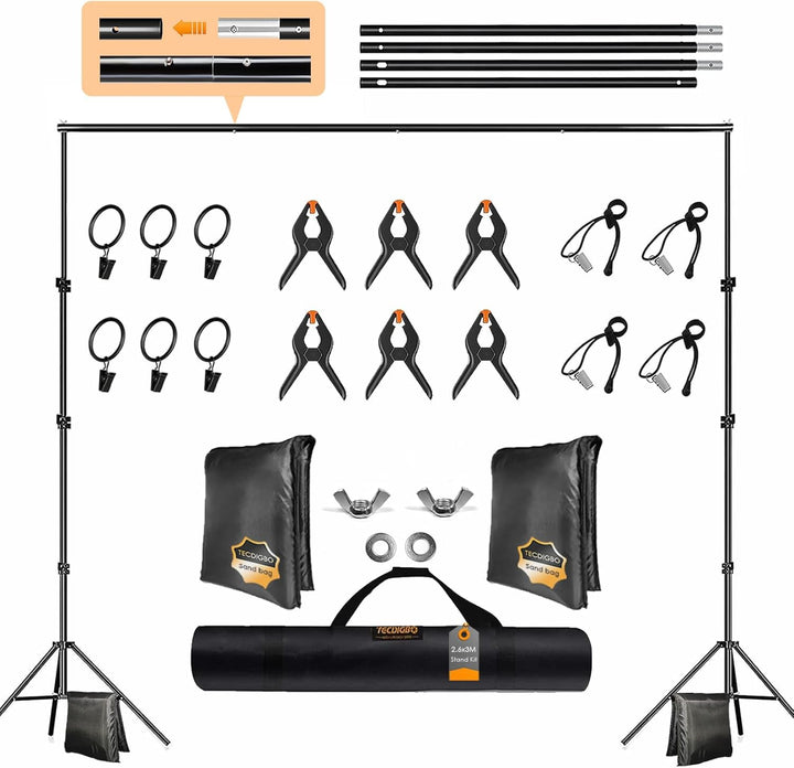 2.6x3m Fotostudio Hintergrundsystem Verstellbares Fotohintergrundständer Set für Fotografie Party mi