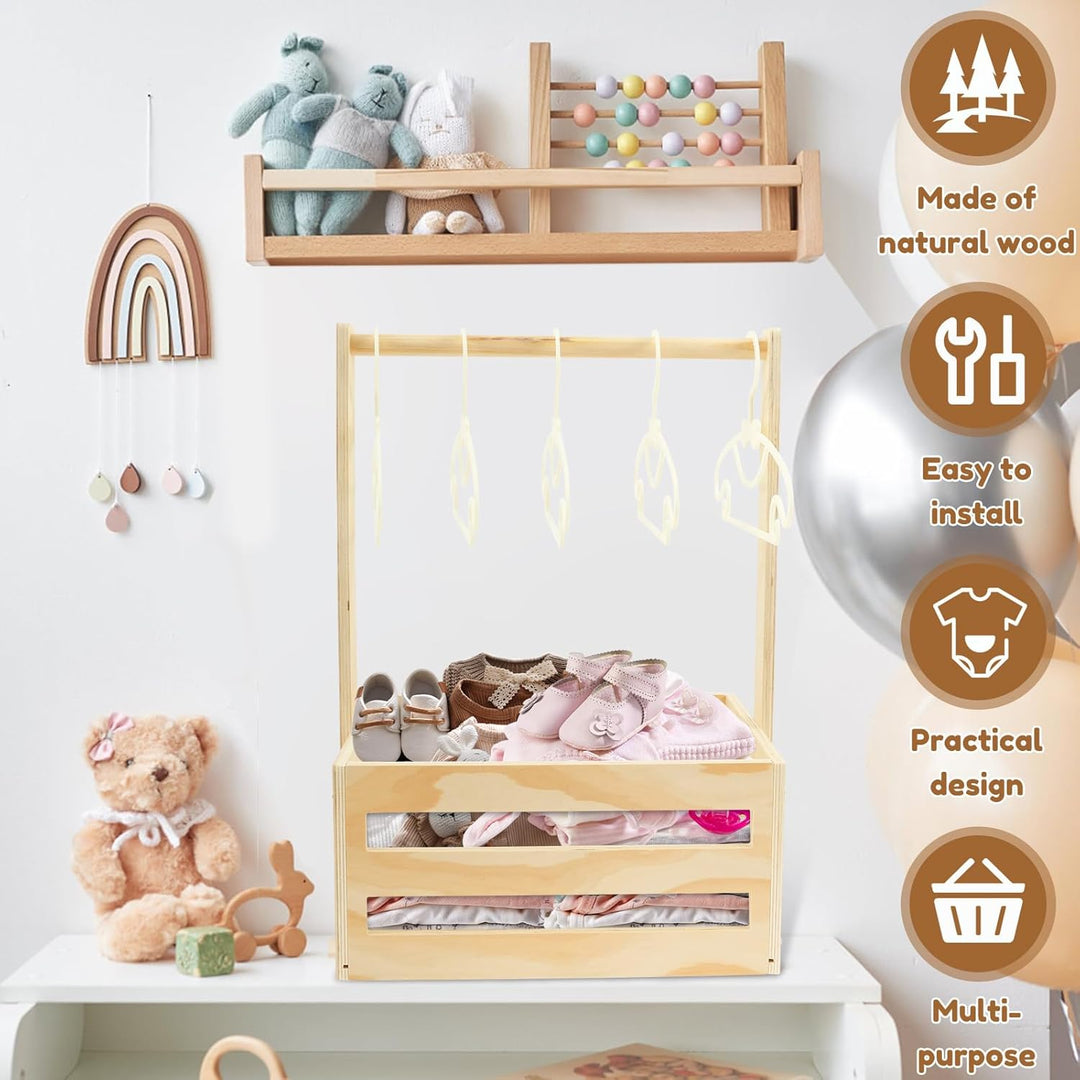 Baby Geschenk Korb,Holz Baby AufbewahrungSkorb mit Griff und 5 KleiderständerBabyparty Dusche Kiste