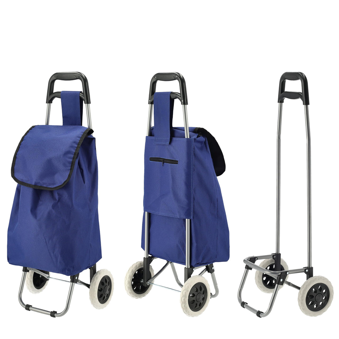 Einkaufstrolley blau | Volumen 45L 40x92x20cm Polyester Metallgestell | Einkaufswagen auf Rollen | R