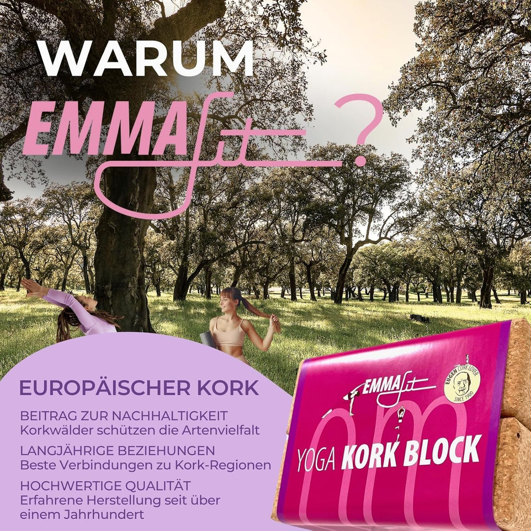 EMMAfit Kork Yoga Block Klassik I hochwertiger Yogablock aus Kork für Yoga-Übungen I hygienisch & um