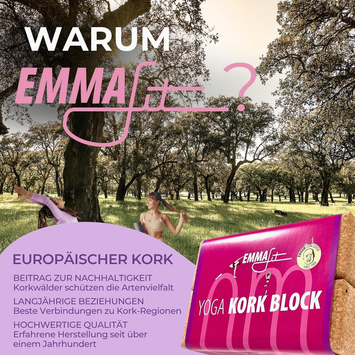 EMMAfit Kork Yoga Block Klassik I hochwertiger Yogablock aus Kork für Yoga-Übungen I hygienisch & um
