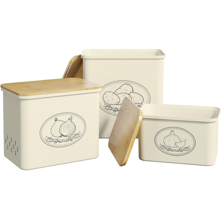 Lifewit 3er Set Kartoffel Aufbewahrungsbox, zwiebel aufbewahrung, Beige | Kunststoff behälter für Ka