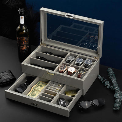 ProCase Uhrenbox Brillenbox aus Holz Uhr Brillen Aufbewahrungsbox Uhrenkasten Sonnenbrillenbox mit G