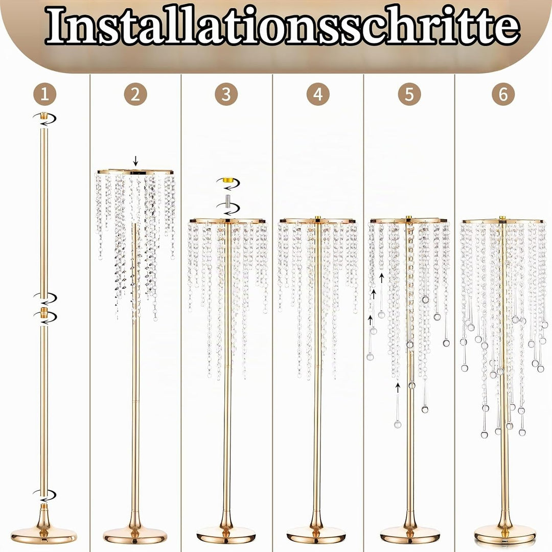 Sziqiqi 75cm Metall Gold Vasen mit Kristall Kette Hochzeits Tischdekoration – 10Stück Hoch Vase Blum