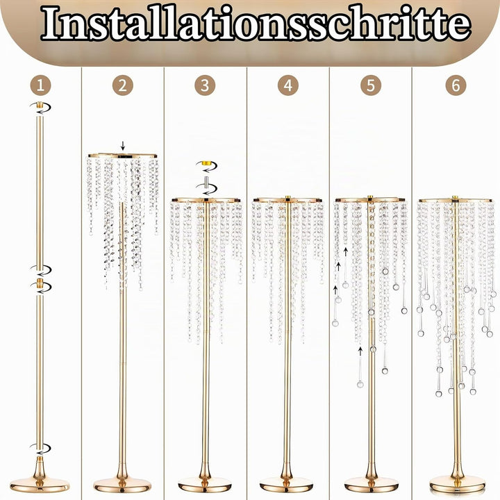 Sziqiqi 75cm Metall Gold Vasen mit Kristall Kette Hochzeits Tischdekoration – 10Stück Hoch Vase Blum