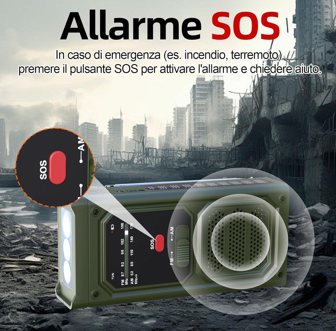 Notfall-Solarradio, Tragbare Kurbelradio mit SOS-Alarm, LED-Taschenlampe, AM/FM Notfallradio mit 200