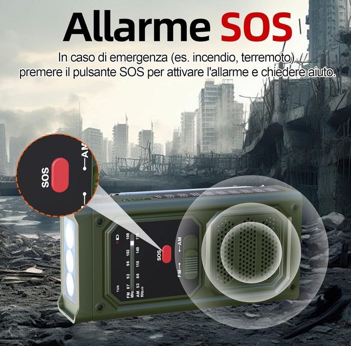 Notfall-Solarradio, Tragbare Kurbelradio mit SOS-Alarm, LED-Taschenlampe, AM/FM Notfallradio mit 200