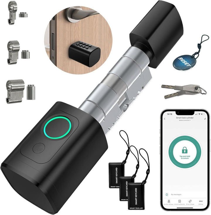 AVATTO Smart Türschloss mit Fingerabdruck und Passwort für 90-120mm Tür, Schliesszilinder Länge ist