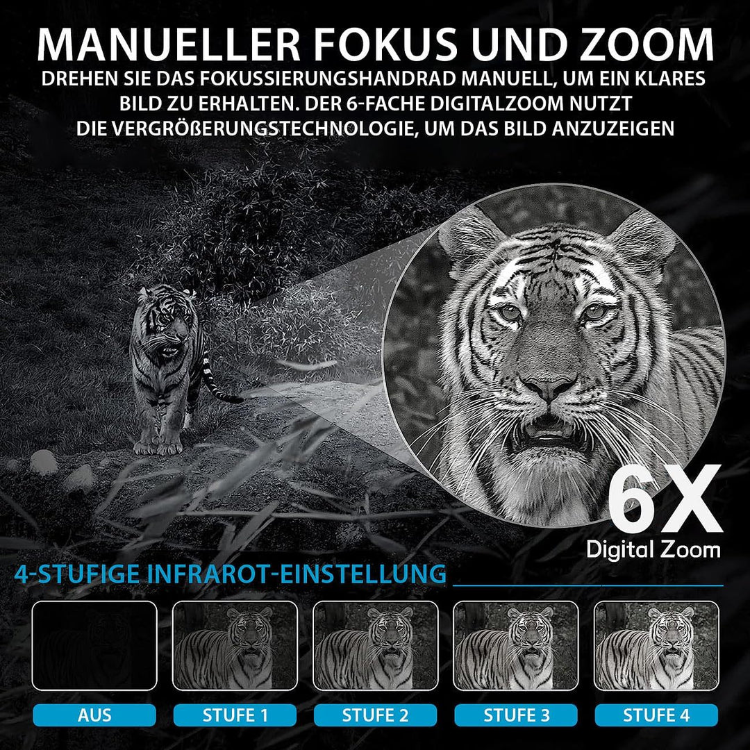 Zavarius Nachtsichtkamera: Binokulares Akku-Nachtsichtgerät, 4K-Kamera, bis 500 m IR-Sichtweite (Fer