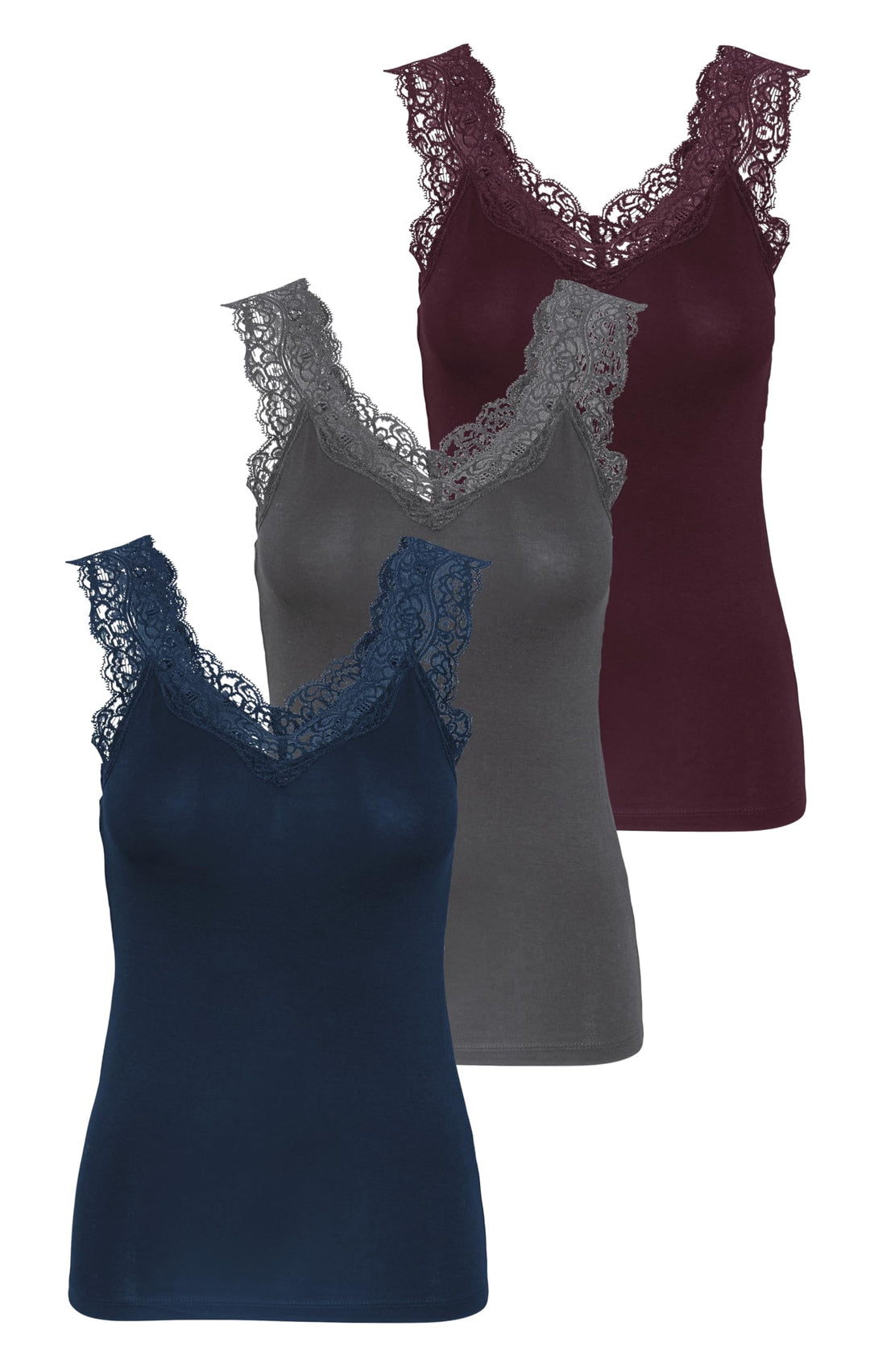 PIECES Damen Pcbarbera Lace Noos Bc Top XS 1x Port Royale, 1x Pageant Blue, 1x Dark Grey, XS 1x Port