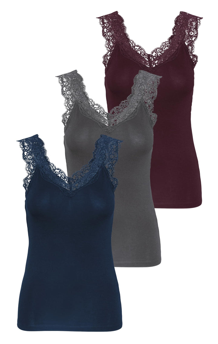 PIECES Damen Pcbarbera Lace Noos Bc Top XS 1x Port Royale, 1x Pageant Blue, 1x Dark Grey, XS 1x Port