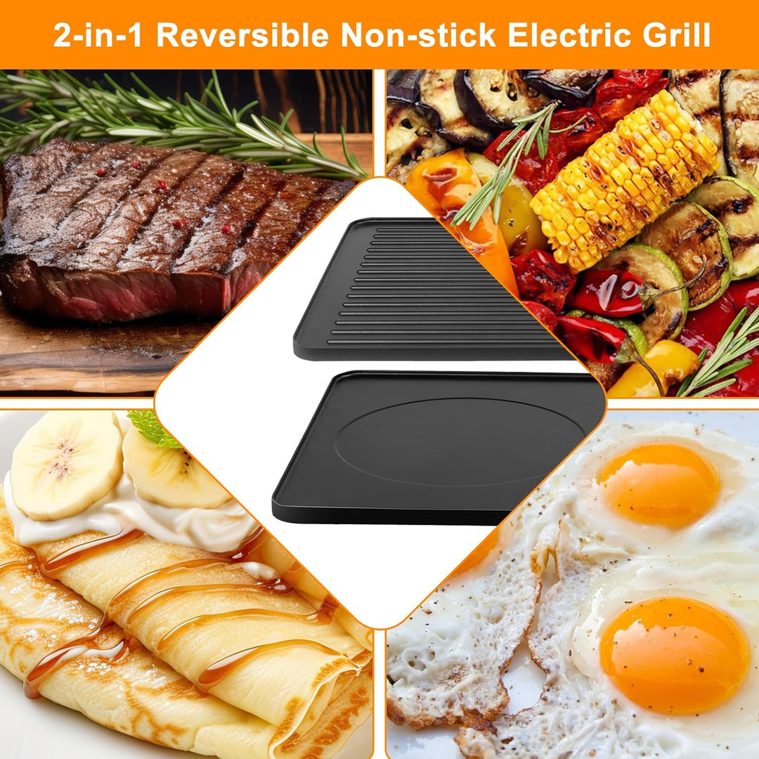 2-in-1 Raclette Grill 8 Personen Elektrisch Tischgrill Antihaftbeschichtet Wende-Grillplatte Elektro