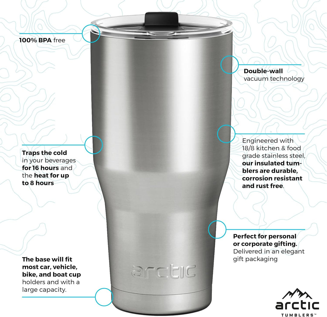 Arctic Tumblers Isolierbecher mit Strohhalm und Reiniger, 850 ml, hält Temperatur bis zu 24 Stunden,