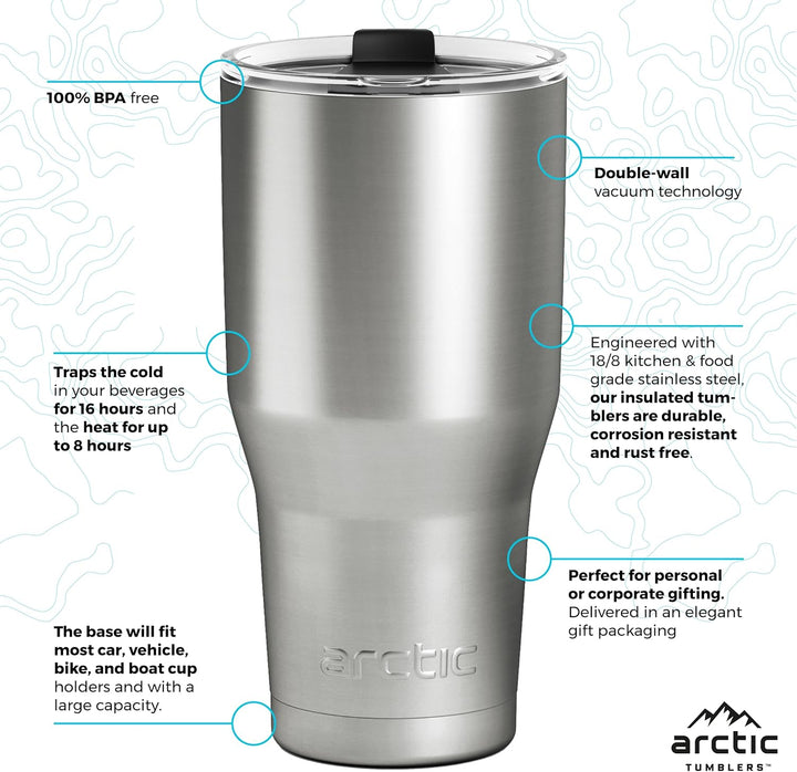 Arctic Tumblers Isolierbecher mit Strohhalm und Reiniger, 850 ml, hält Temperatur bis zu 24 Stunden,