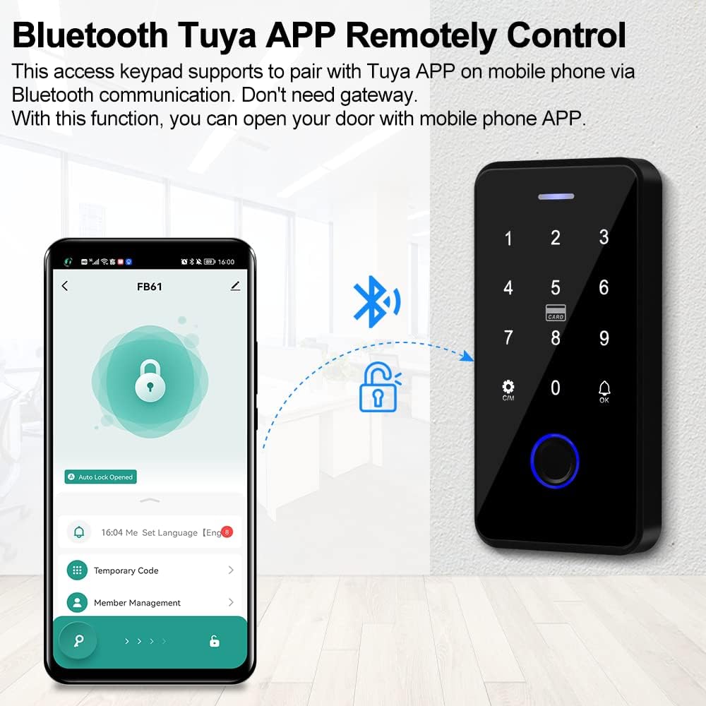 QTTYELOK Bluetooth Tuya Zutrittskontrollsystem-Kit IP68 wasserdichte Fingerabdruck RFID Tastatur + N