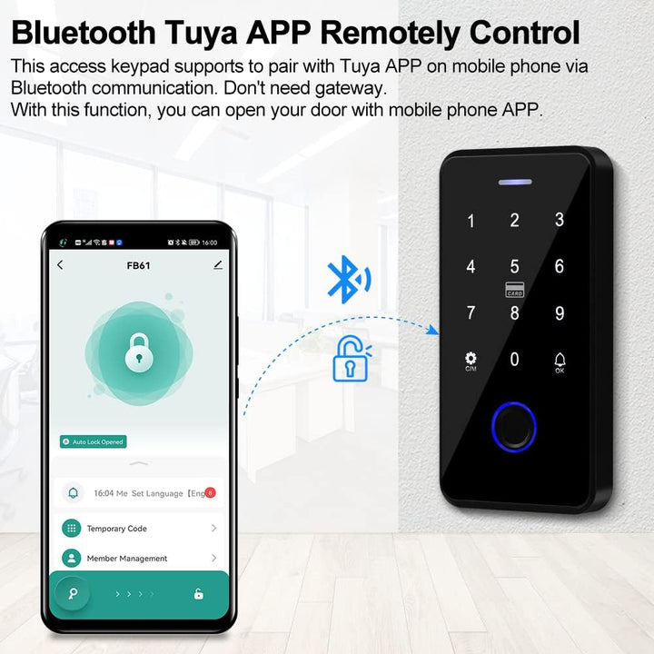 QTTYELOK Bluetooth Tuya Zutrittskontrollsystem-Kit IP68 wasserdichte Fingerabdruck RFID Tastatur + N