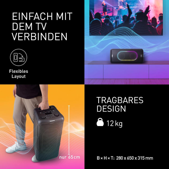 Panasonic SC-TMAX45E-K Hochleistungs-Audiosystem mit Bluetooth, 1000 W, integrierter Beleuchtung, US