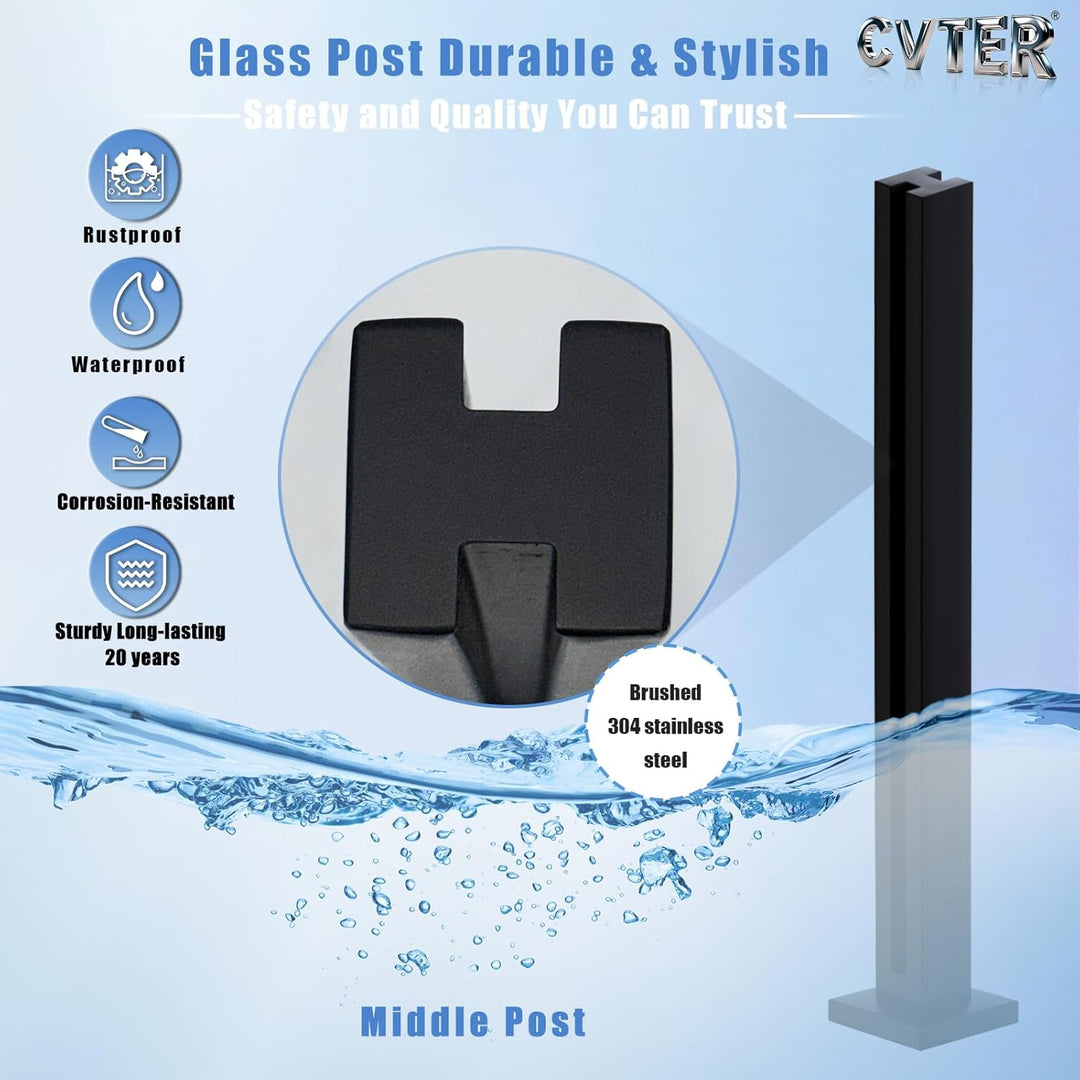 Glas-Balustradenpfosten, Schwarz 65cm – Geländersystem aus Glas – Aufsatzlose Einsteckenden für Vera